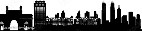 Mumbai skyline silhouette featuring gateway of india and taj mahal palace