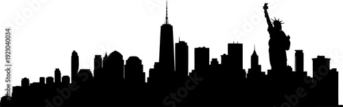 New york city landmark skyline outline including the statue of liberty and skyscrapers