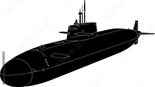 Naval nuclear submarine silhouette in perspective view