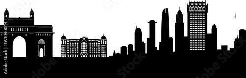 Mumbai skyline silhouette showcasing gateway of india and taj mahal palace