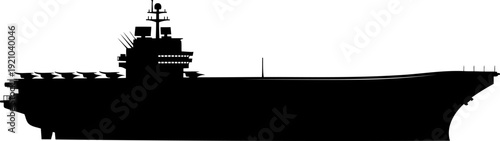 Naval aircraft carrier ship silhouette for military maritime operations