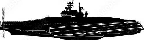 Naval aircraft carrier silhouette featuring flight deck and control tower