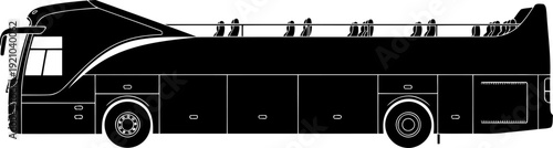 Open top double decker sightseeing bus silhouette side view