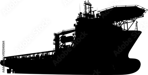 Offshore supply vessel silhouette with helipad and industrial deck