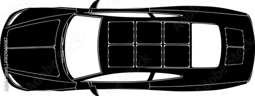 Overhead top view silhouette of a modern luxury sedan car