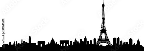 Paris city skyline silhouette featuring eiffel tower and historic landmarks