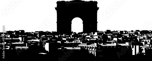 Paris city skyline silhouette with the arc de triomphe landmark