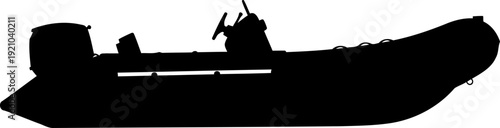 Rigid inflatable boat silhouette with outboard motor
