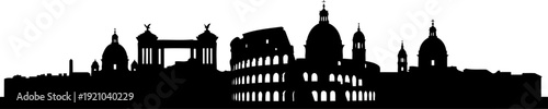 Rome city skyline silhouette showcasing the colosseum and historic landmarks