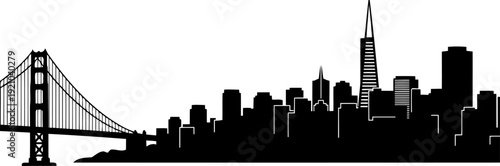 San francisco skyline silhouette with golden gate bridge and towers