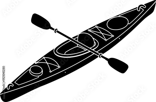 Sea kayak silhouette with double-sided paddle for water sports