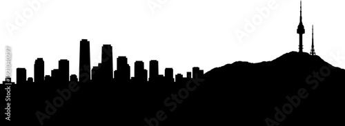 Seoul city skyline silhouette with n seoul tower on namsan mountain