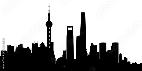 Shanghai city skyline silhouette featuring the oriental pearl tower and skyscrapers