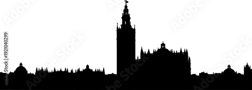 Seville city skyline silhouette featuring the giralda tower and cathedral