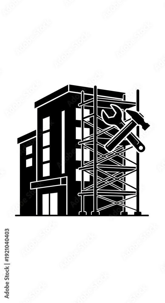 Naklejka premium Construction site with scaffolding and tools.