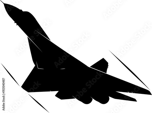 Supersonic fighter jet silhouette with speed lines