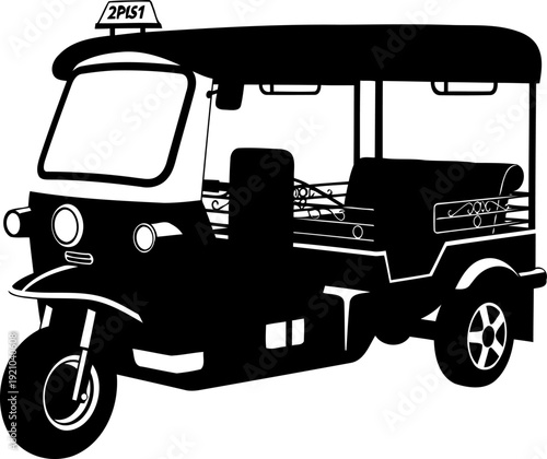 Traditional thai auto rickshaw tuk tuk silhouette for urban transport