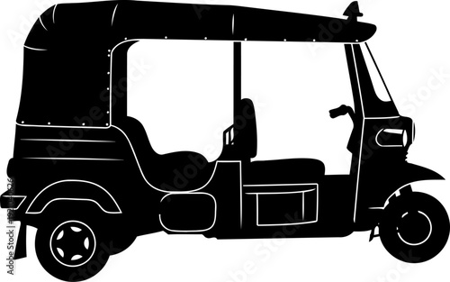 Traditional three-wheeled auto rickshaw tuk tuk silhouette