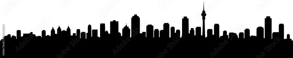 Fototapeta premium Wide urban city skyline silhouette with various skyscrapers