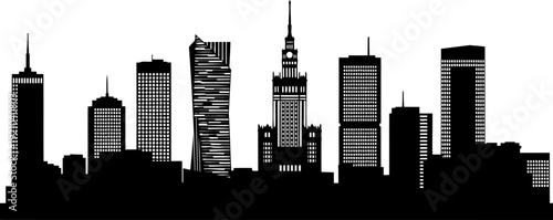 Warsaw city skyline silhouette with landmark architecture
