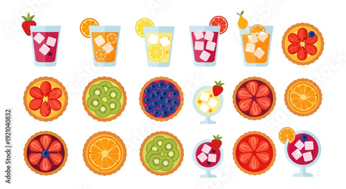 Assorted Fruit Juices and Slices Illustration.