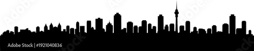 Wide urban city skyline silhouette with various skyscrapers