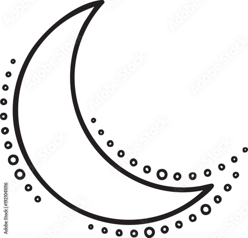Crescent moon illustration with dotted aura representing serenity and celestial beauty in simple design