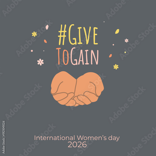 GiveToGain banner. 8 march 2026 card for web design. Vector illustration