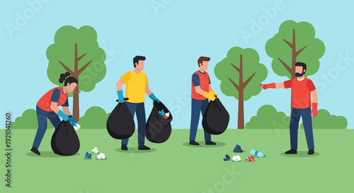 Volunteers Collecting Trash in the Park.
