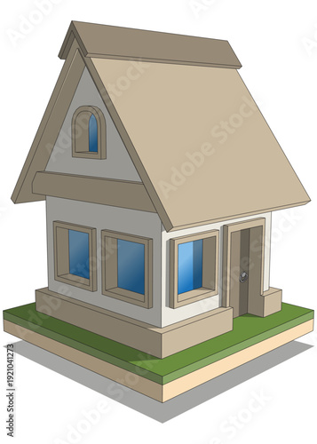 Private house. Perspective view. Isolated on white background. Vector illustration.