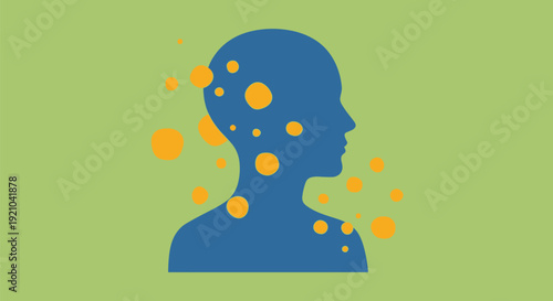 Human Head Silhouette with Orange Particles.