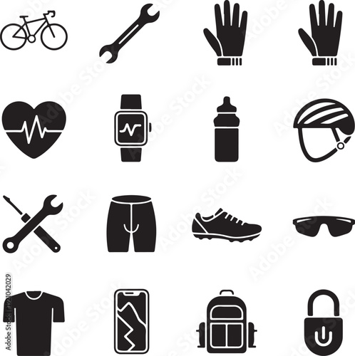 Bike and cycling accessories icons