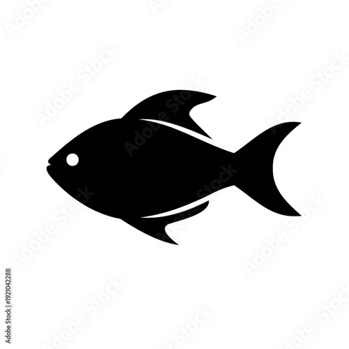 Silhouette of a black fish with distinctive fins and a white eye