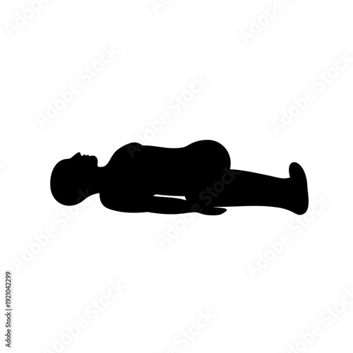 Silhouette of a person lying down with knee bent towards chest