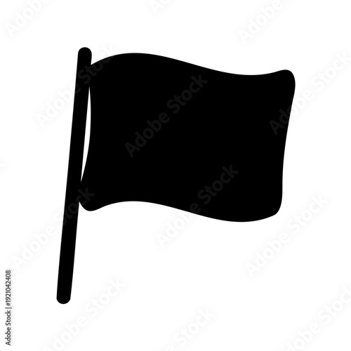 Simple black flag illustration against white background waving in the wind