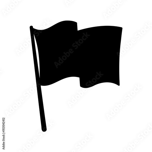 Silhouette of black flag waving in the wind on a flagpole isolated