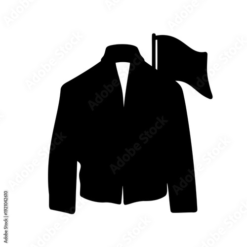 Black silhouette of a jacket with a flag, isolated on white background