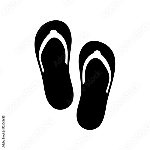 Minimalist depiction of black flip flops on a white background illustration