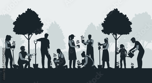 Group of People Planting Trees Together.