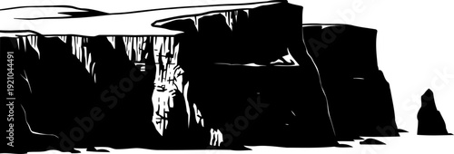 Coastal cliff silhouette with a sharp drop and rocky plateau