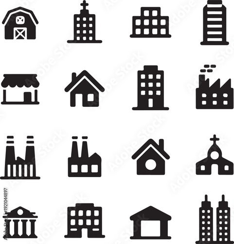 Building shop icon set