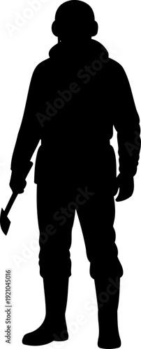 Figure of a worker silhouette holding a pickaxe tool while standing