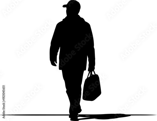 Man walking with bag silhouette in motion