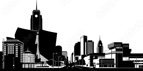 Modern city skyline silhouette with skyscrapers and urban architecture