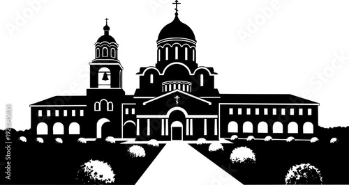 Orthodox cathedral featuring domes and a bell tower