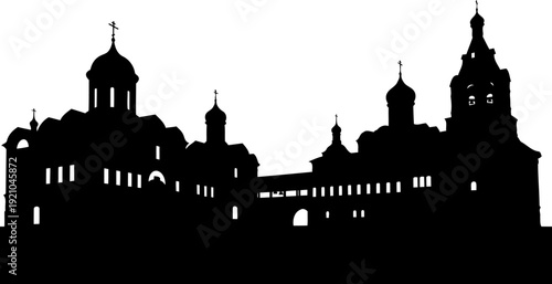 Orthodox church cathedral silhouette with domes and crosses