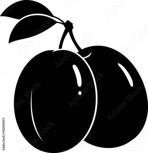 Pair of plums on a branch silhouette