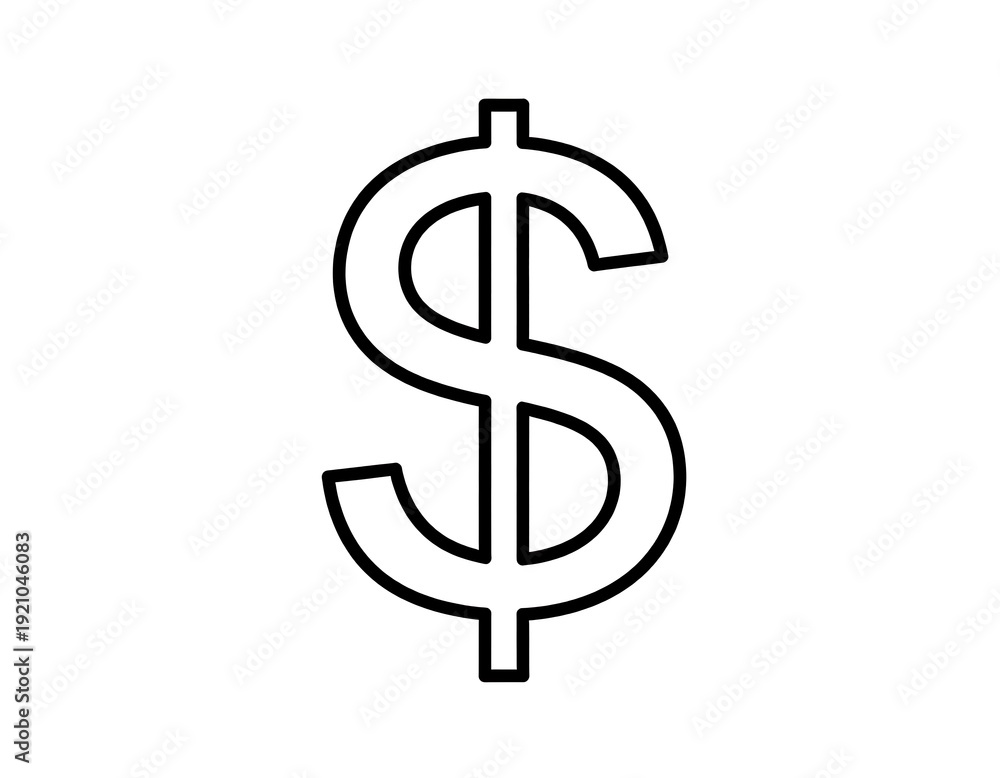 Obraz premium Outlined dollar sign. Simple black contour, isolated on white. Economic concept. Symbol of money and wealth