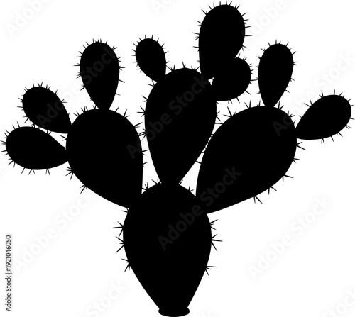Prickly pear cactus silhouette with multiple pads and spines