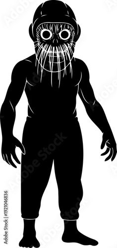 Tribal masked figure silhouette standing in a neutral pose